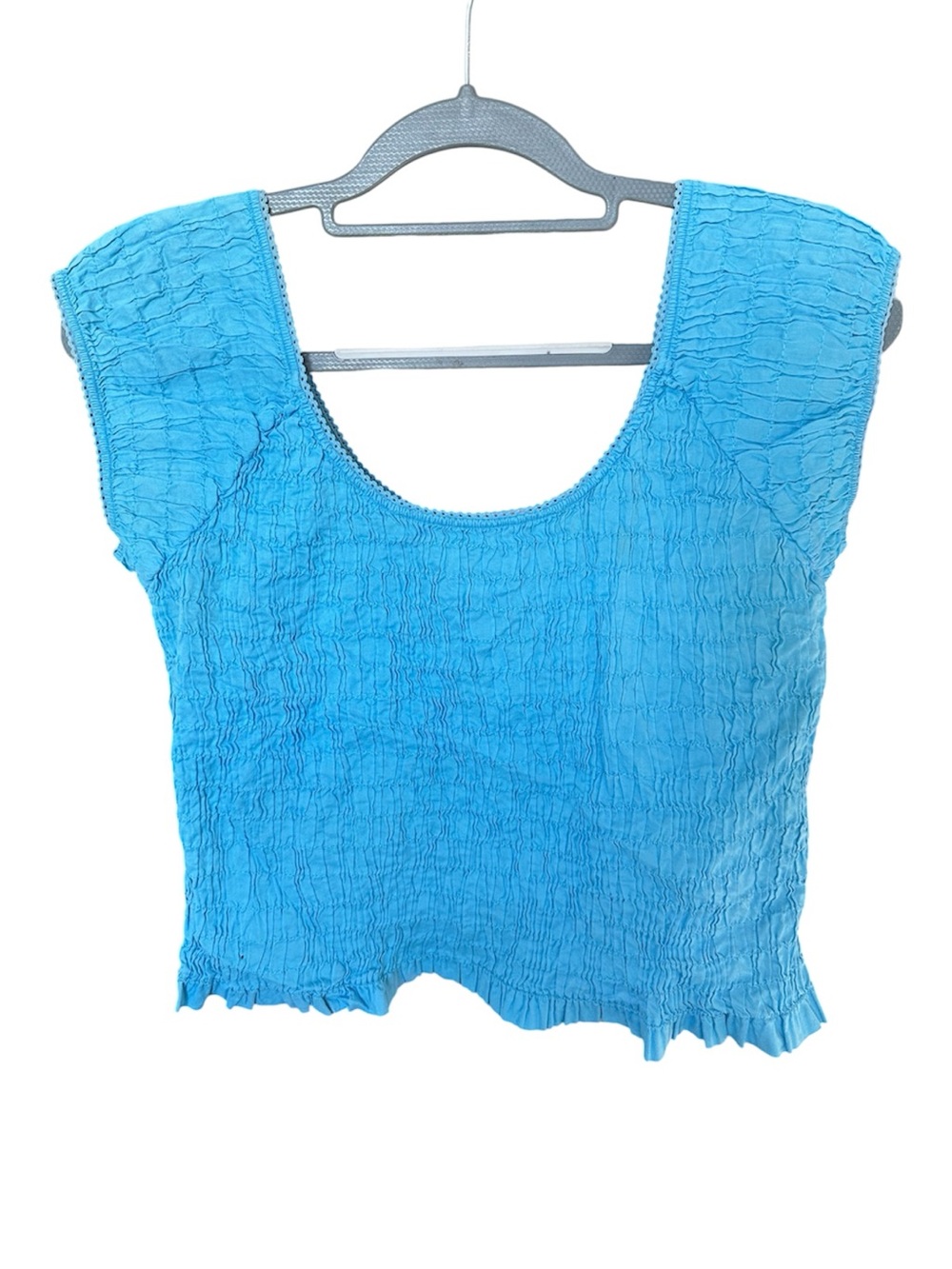 ellemenno Blue Smocked Cropped Top Y2K Scoop Neck Size L Vintage